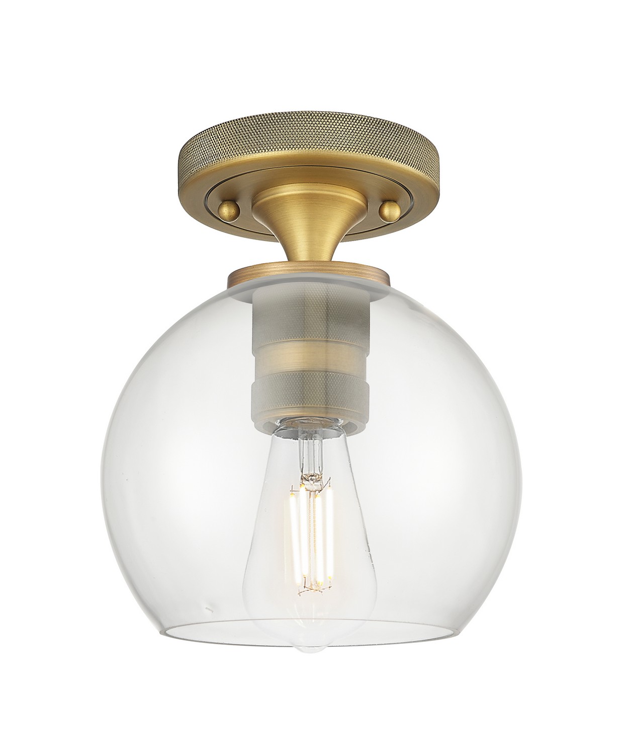 One Light Flush Mount by Innovations - Downtown Urban Collection, Brushed Brass Finish - 434-1F-BB-G122-6