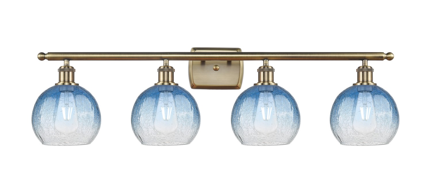 Four Light Bath Vanity by Innovations - Ballston Collection, Antique Brass Finish - 516-4W-AB-G483-8SB