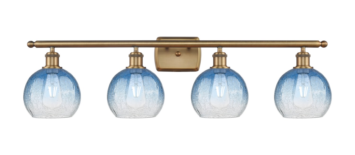 Four Light Bath Vanity by Innovations - Ballston Collection, Brushed Brass Finish - 516-4W-BB-G483-8SB