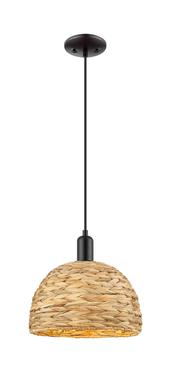 One Light Mini Pendant by Innovations - Arcadia Collection, Matte Black Finish - 716-1P-BK-RBD-12-NAT