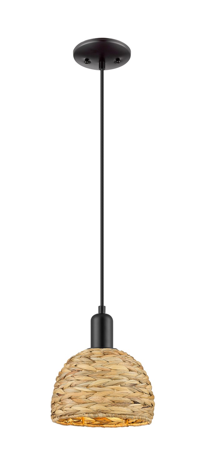 One Light Mini Pendant by Innovations - Arcadia Collection, Matte Black Finish - 716-1P-BK-RBD-8-NAT