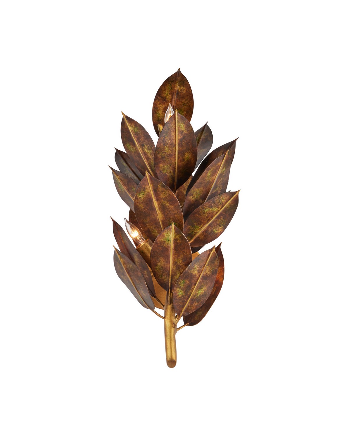 Mathilde French Country Bronze Wrought Iron Magnolia Leaf 3 Light Wall Sconce