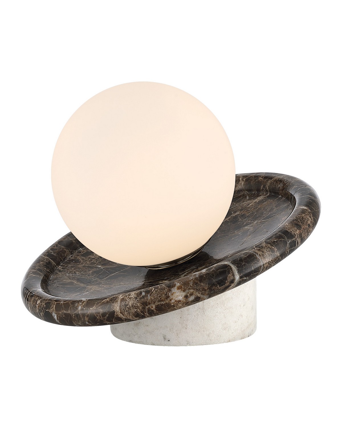 Kemp Modern Classic Brown White Marble Glass Globe Cordless Table Lamp