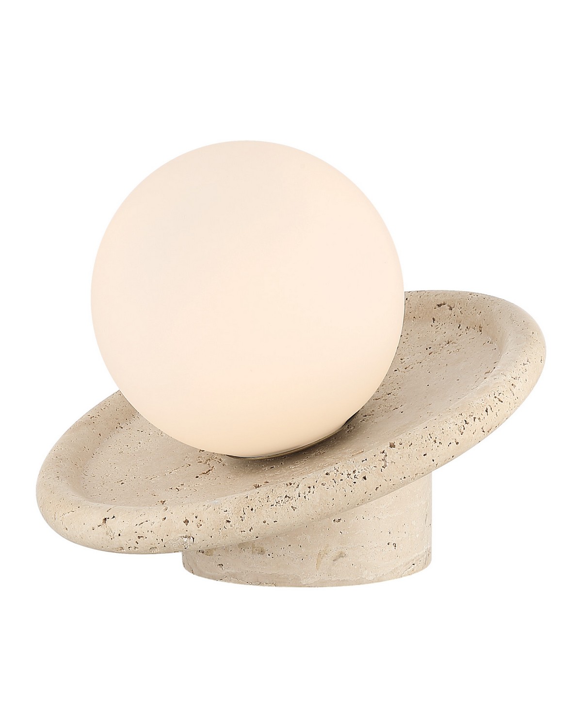 Kemp Modern Classic Natural Travertine White Glass Globe Cordless Table Lamp