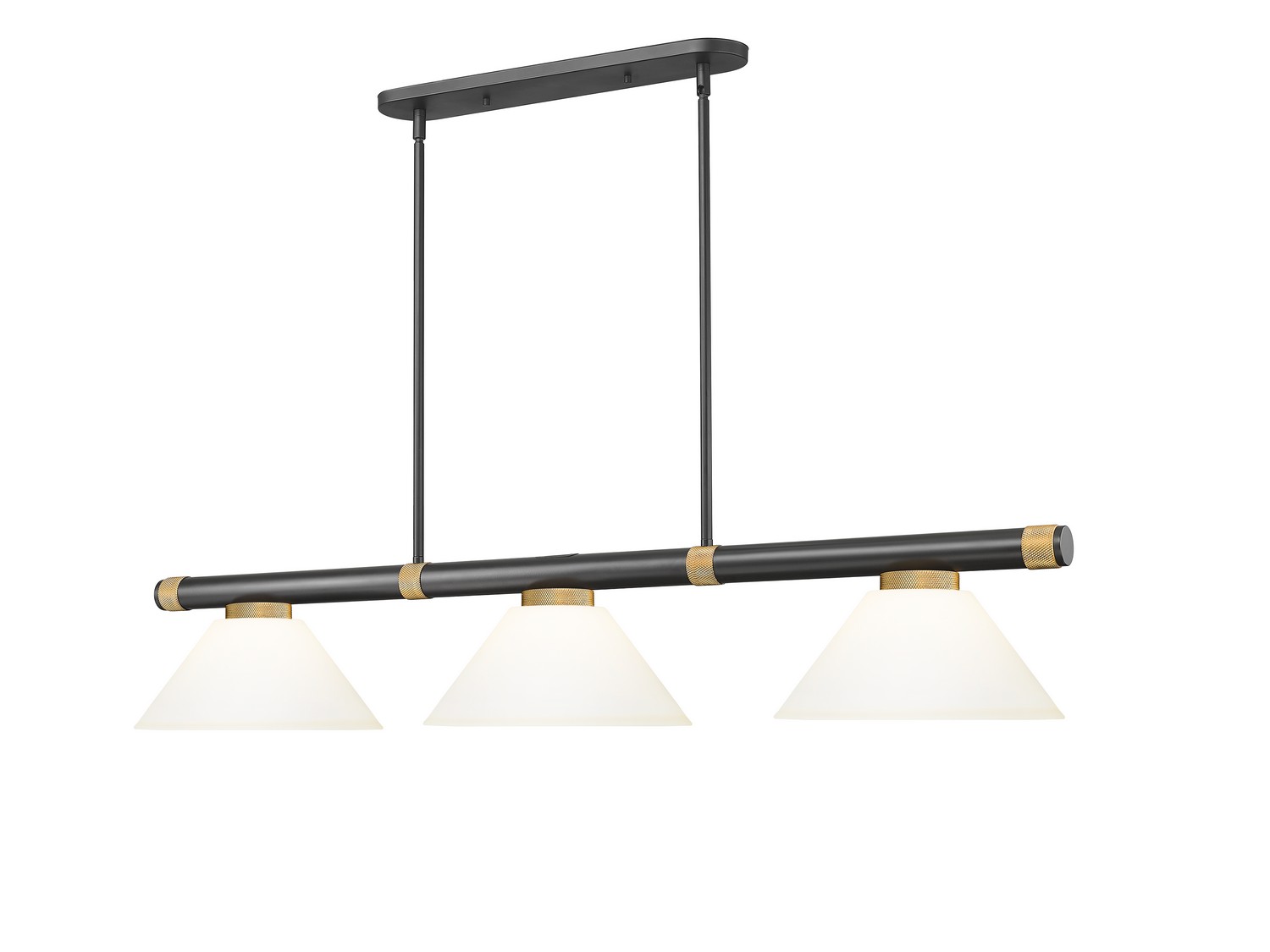 Three Light Billiard by Z-Lite - Vanguard Collection, Matte Black + Rubbed Brass Finish - 3050-3MB-RB-AMO14