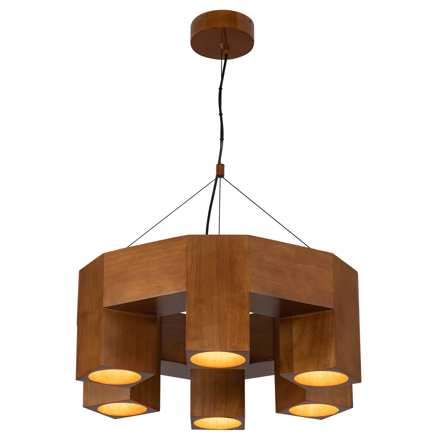 LED Chandelier by Kuzco Lighting - Bosco Collection, Natural Oak Finish - CH12626-ON