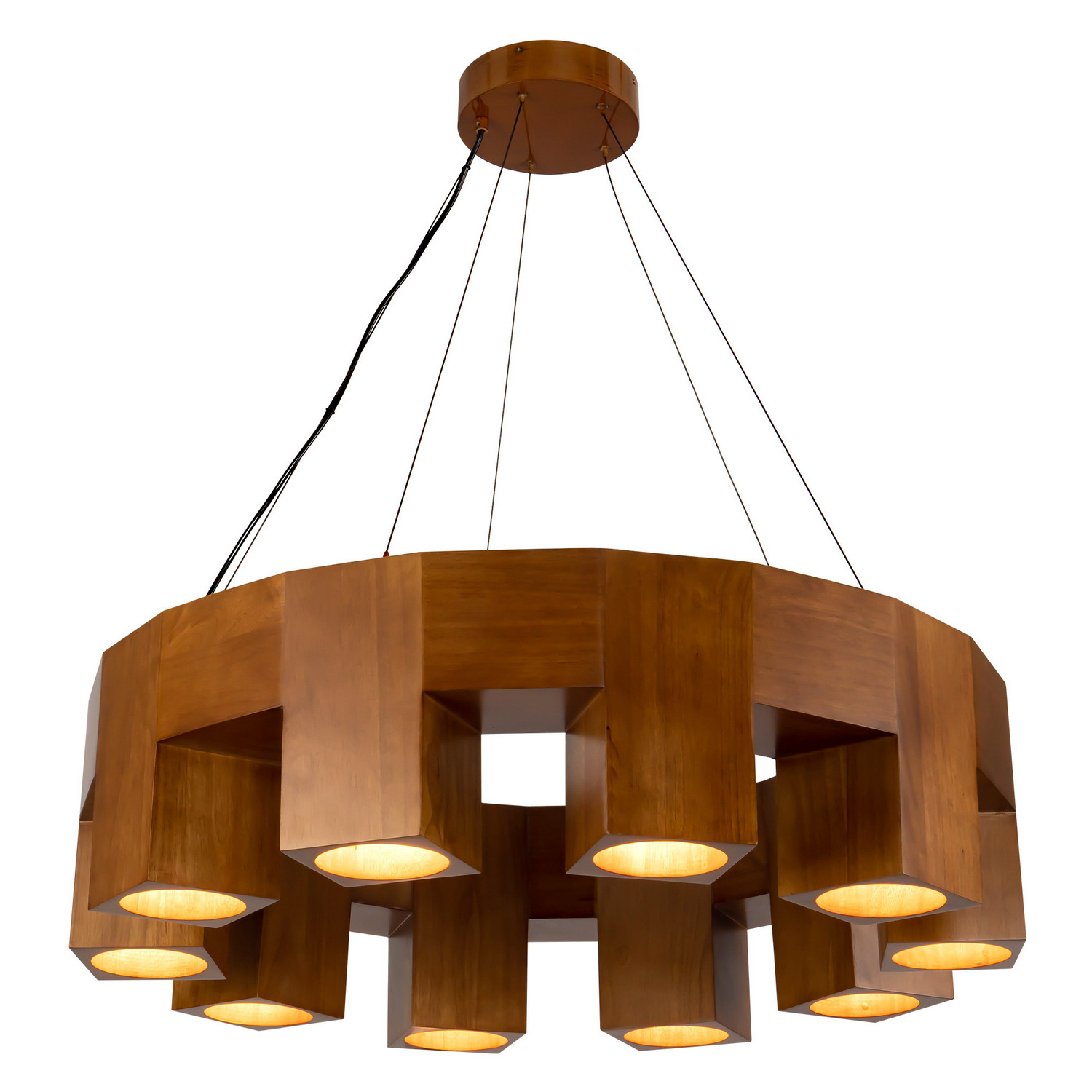 LED Chandelier by Kuzco Lighting - Bosco Collection, Natural Oak Finish - CH12638-ON