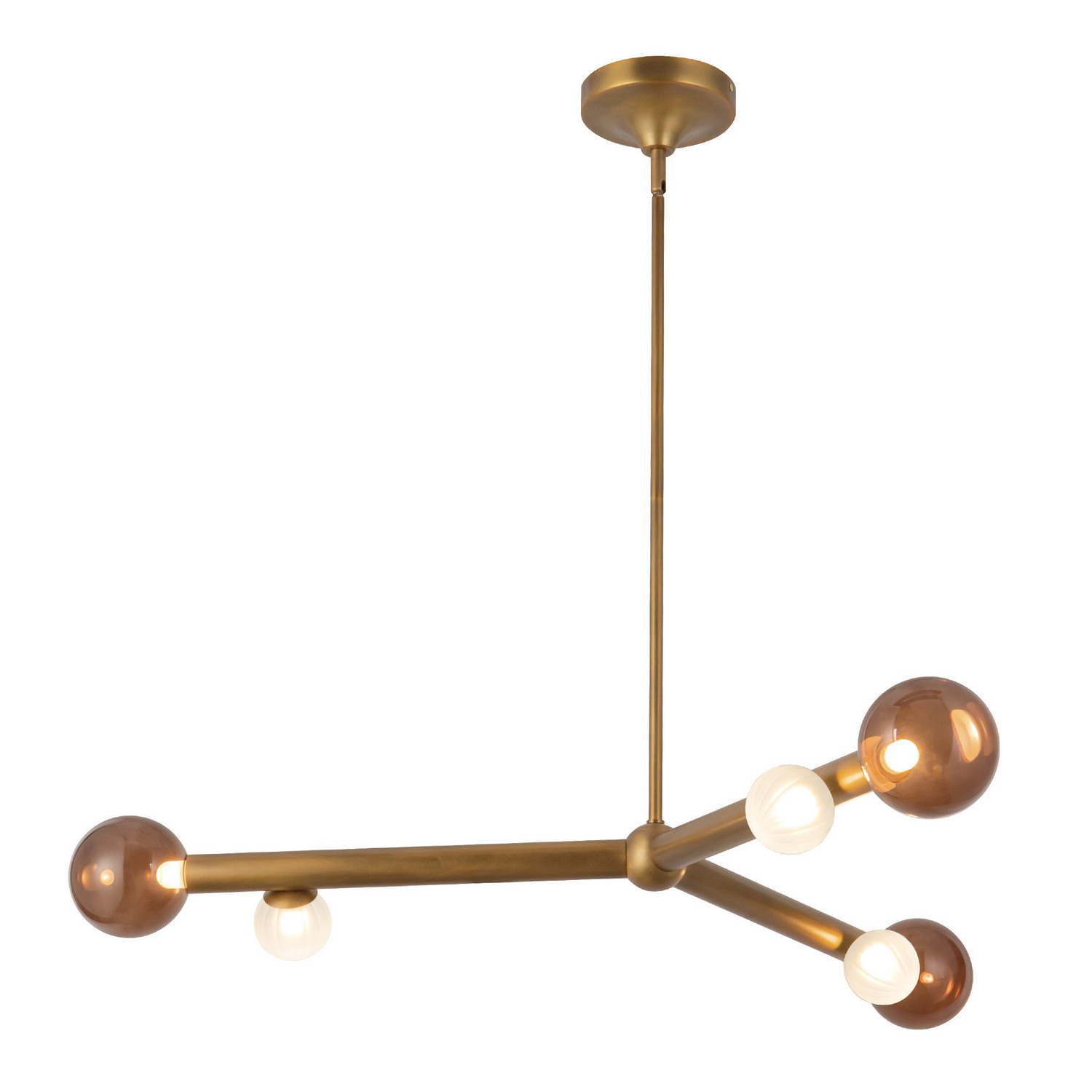 LED Chandelier by Kuzco Lighting - Reese Collection, Vintage Brass/Amber Glass Finish - CH32841-VB/AM