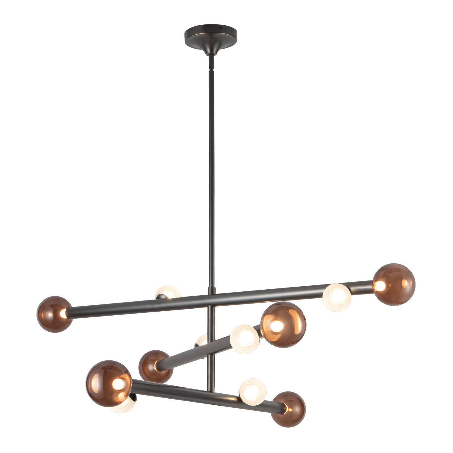 LED Chandelier by Kuzco Lighting - Reese Collection, Urban Bronze/Amber Glass Finish - CH32848-UB/AM