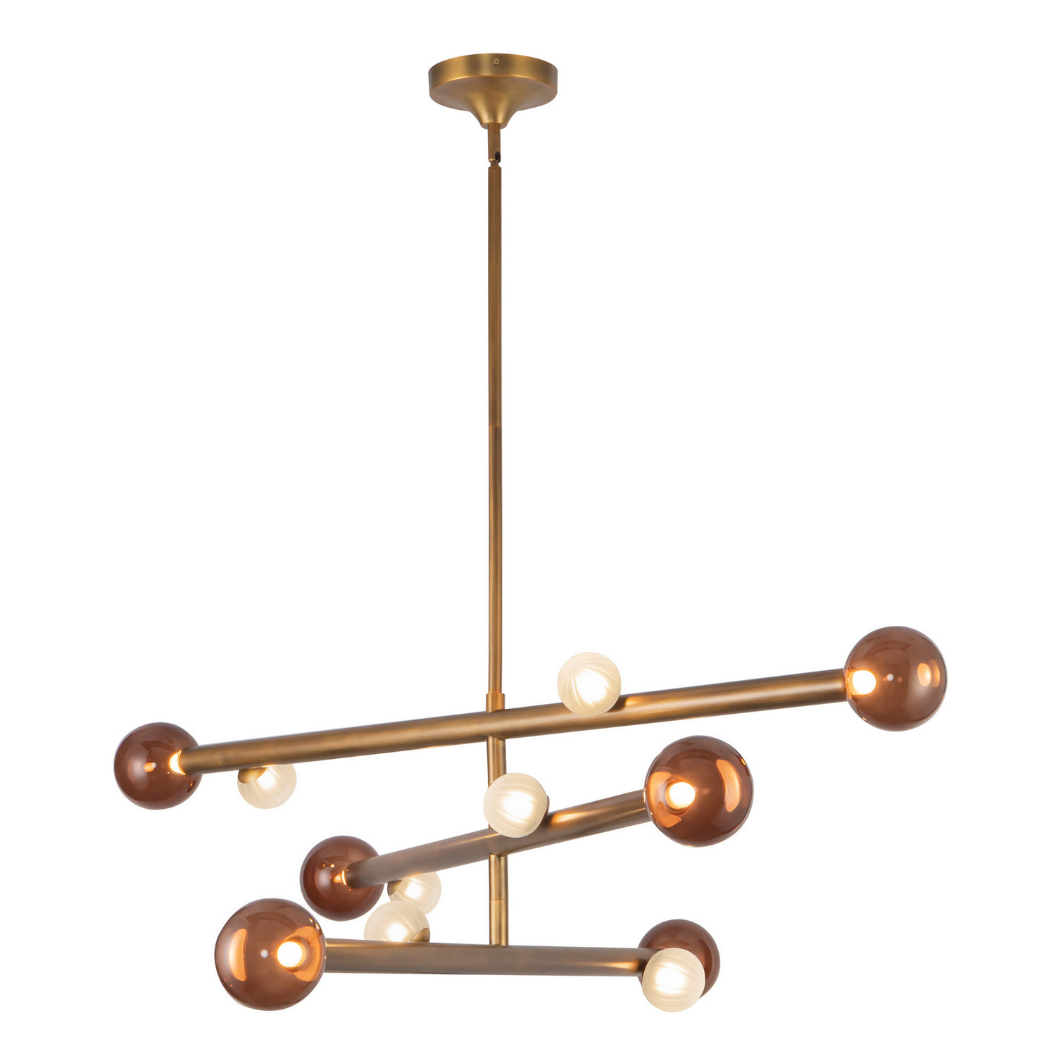 LED Chandelier by Kuzco Lighting - Reese Collection, Vintage Brass/Amber Glass Finish - CH32848-VB/AM