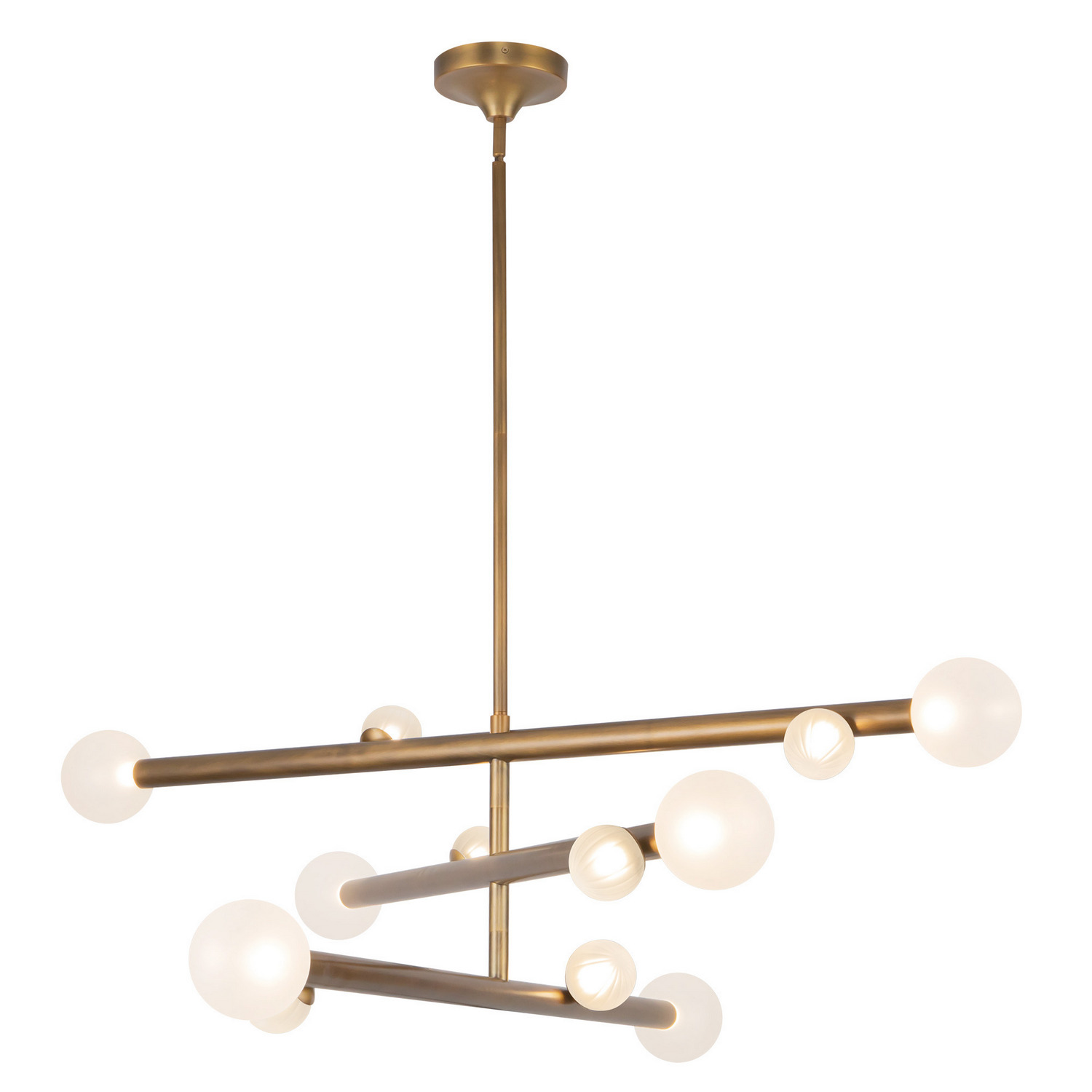 LED Chandelier by Kuzco Lighting - Reese Collection, Vintage Brass/Opal Glass Finish - CH32848-VB/OP