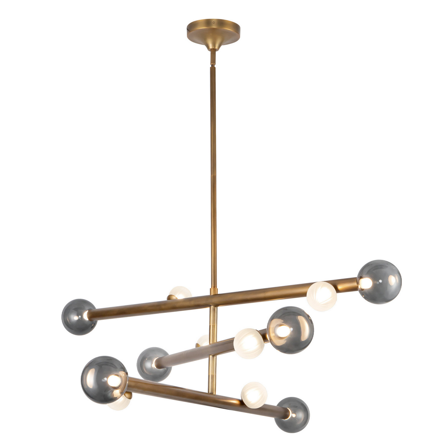 LED Chandelier by Kuzco Lighting - Reese Collection, Vintage Brass/Smoked Glass Finish - CH32848-VB/SM