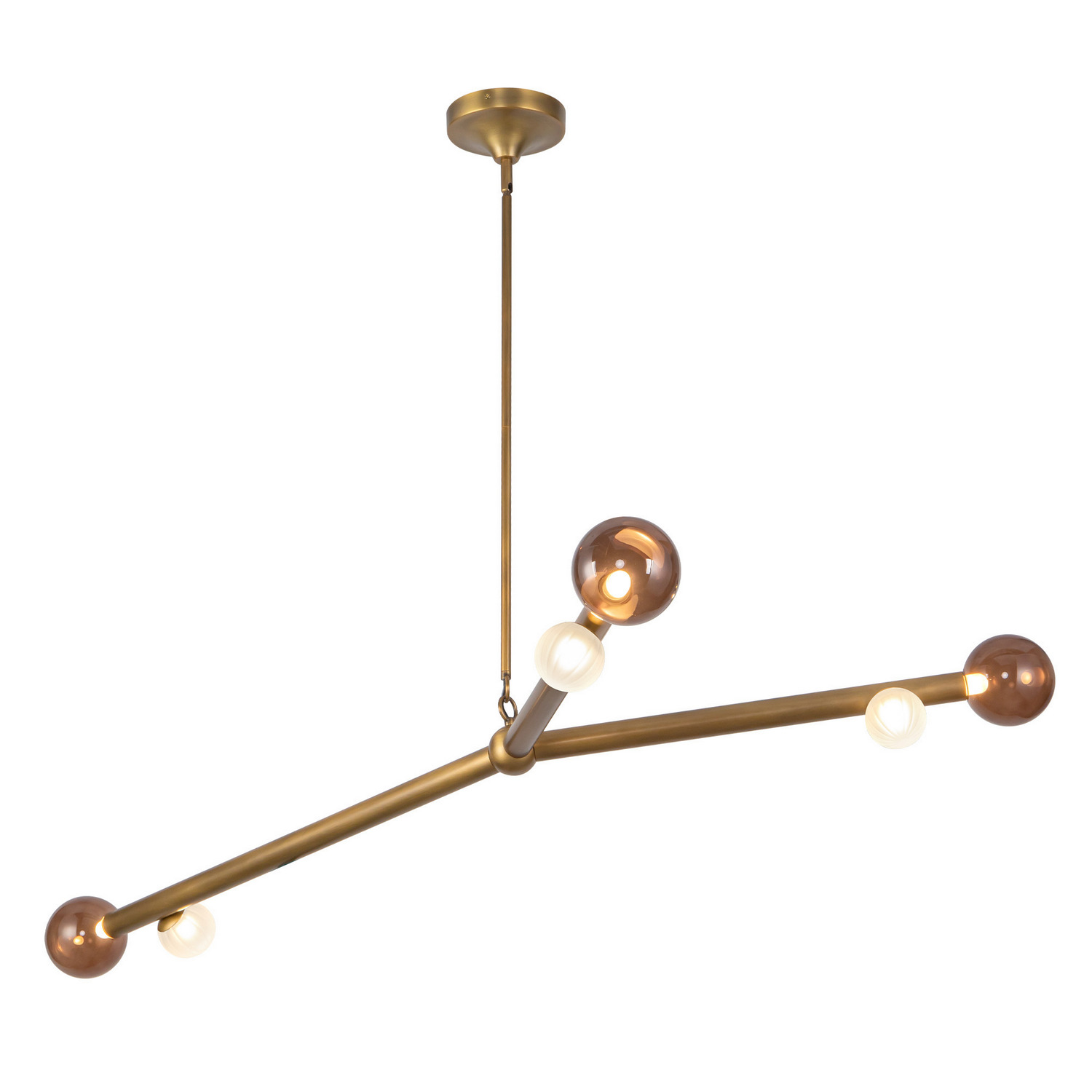 LED Chandelier by Kuzco Lighting - Reese Collection, Vintage Brass/Amber Glass Finish - CH32853-VB/AM