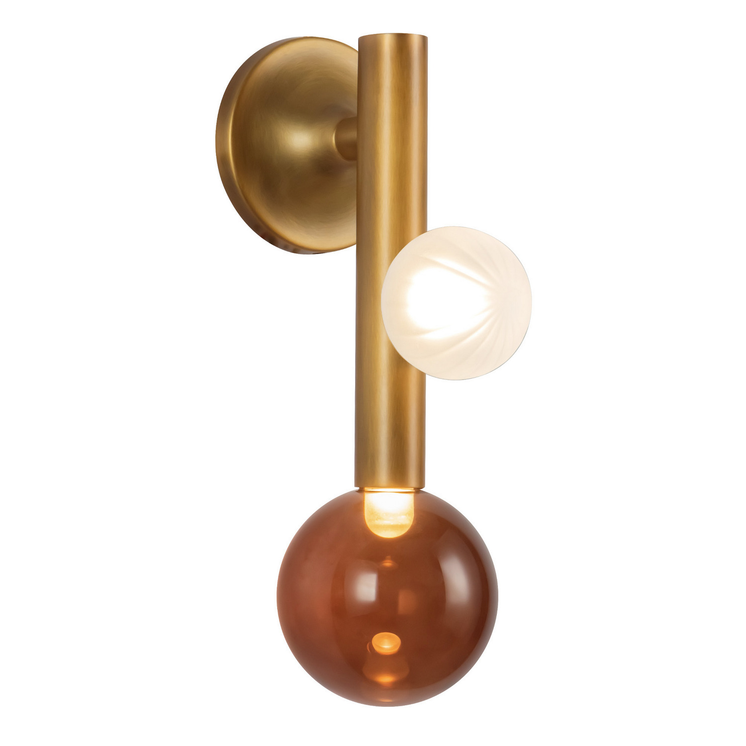 LED Wall Sconce by Kuzco Lighting - Reese Collection, Vintage Brass/Amber Glass Finish - WS32814-VB/AM