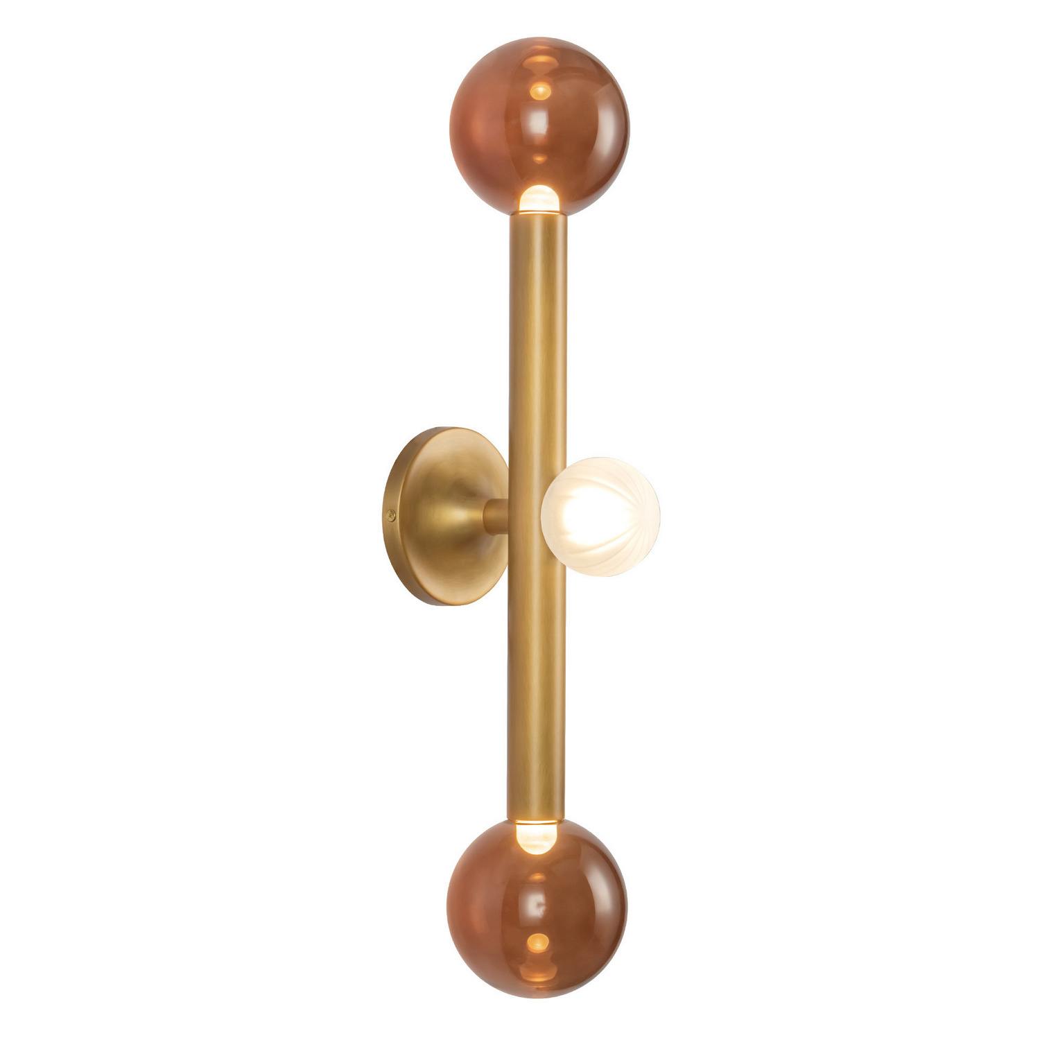 LED Vanity Light by Kuzco Lighting - Reese Collection, Vintage Brass/Amber Glass Finish - WS32823-VB/AM