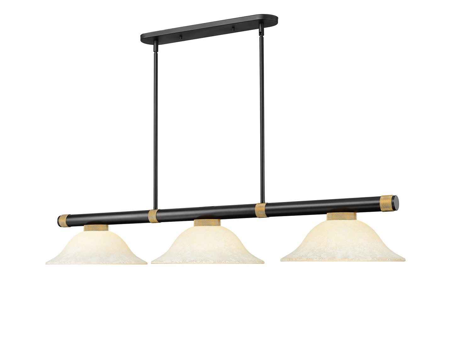 Three Light Billiard by Z-Lite - Vanguard Collection, Matte Black + Rubbed Brass Finish - 3050-3MB-RB-GM16