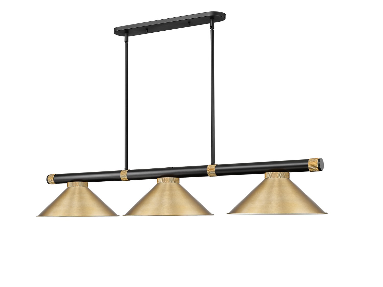 Three Light Billiard by Z-Lite - Vanguard Collection, Matte Black + Rubbed Brass Finish - 3050-3MB-RB-HBR15