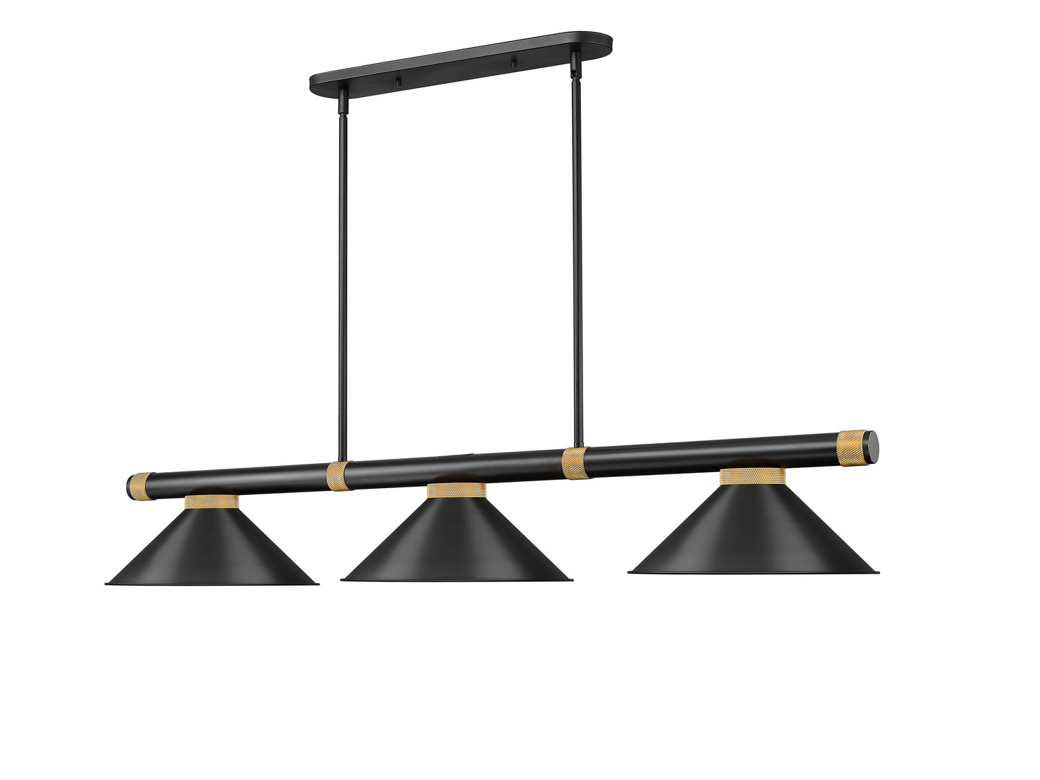 Three Light Billiard by Z-Lite - Vanguard Collection, Matte Black + Rubbed Brass Finish - 3050-3MB-RB-MB15