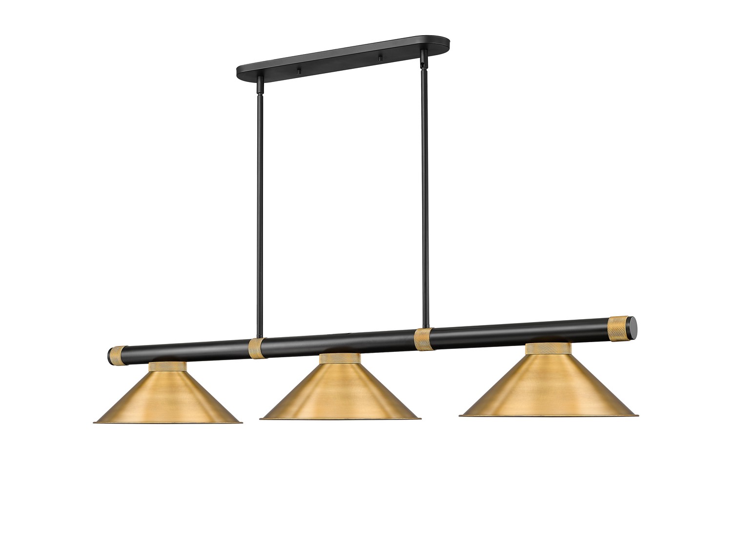 Three Light Billiard by Z-Lite - Vanguard Collection, Matte Black + Rubbed Brass Finish - 3050-3MB-RB-RB15
