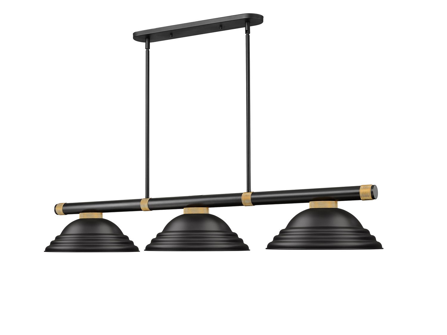 Three Light Billiard by Z-Lite - Vanguard Collection, Matte Black + Rubbed Brass Finish - 3050-3MB-RB-SMB