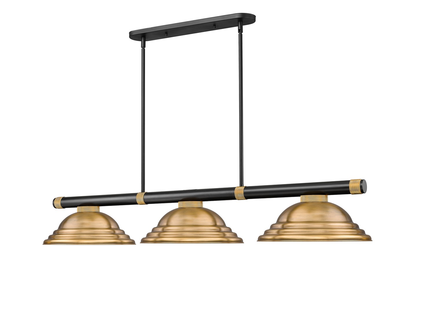 Three Light Billiard by Z-Lite - Vanguard Collection, Matte Black + Rubbed Brass Finish - 3050-3MB-RB-SRB