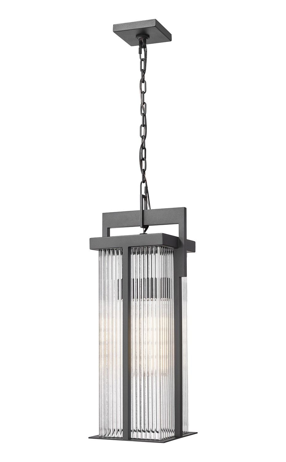 Two Light Outdoor Chain Mount Ceiling Fixture by Z-Lite - Fortis Collection, Sand Black Finish - 5031CHB-BK