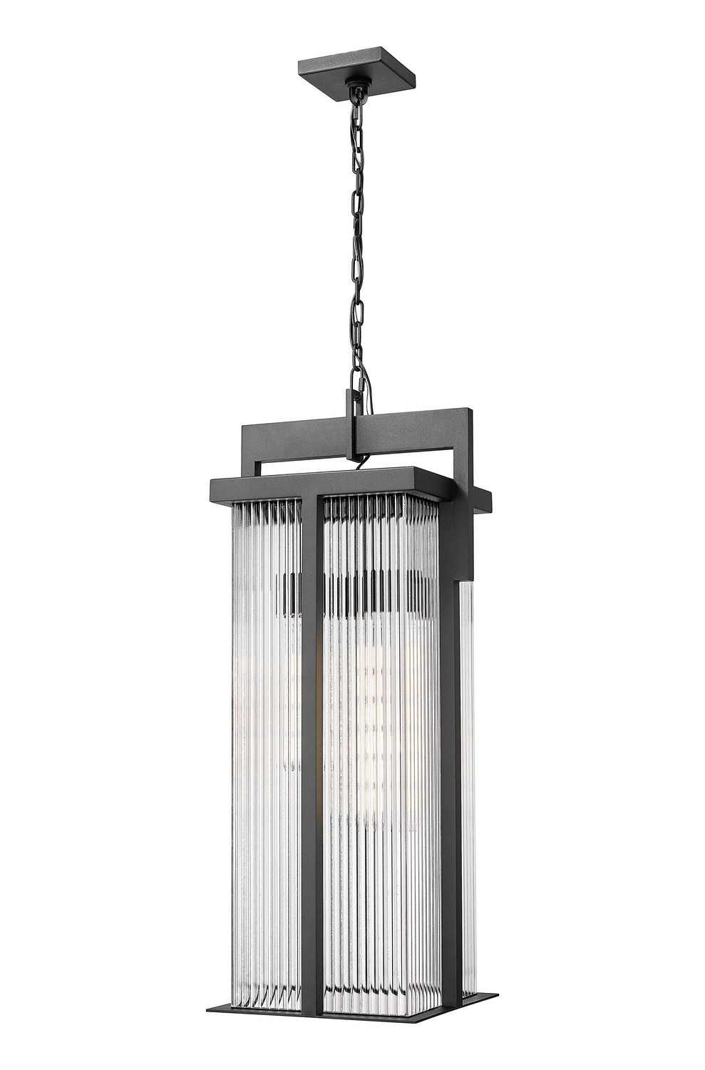 Three Light Outdoor Chain Mount Ceiling Fixture by Z-Lite - Fortis Collection, Sand Black Finish - 5031CHXL-BK