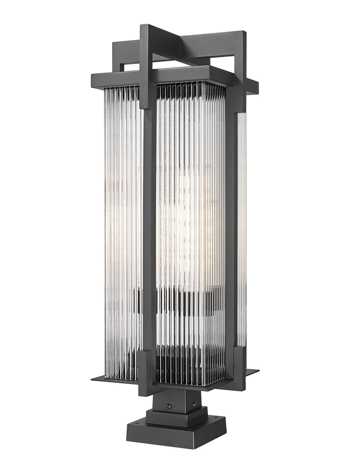 Three Light Outdoor Pier Mount by Z-Lite - Fortis Collection, Sand Black Finish - 5031PHXLS-SQPM-BK