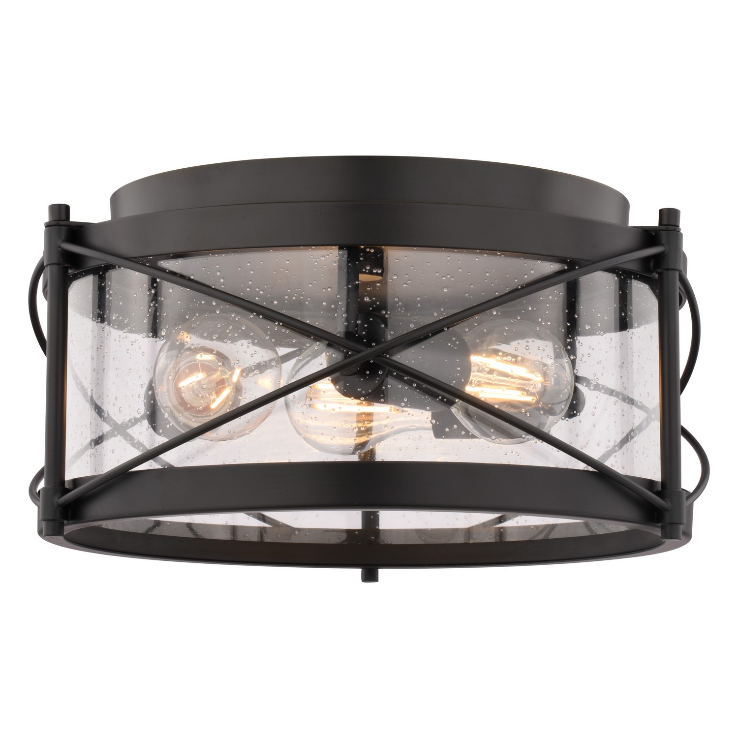 Harrison Matte Black 3-Light Flush Mount Ceiling Light with Clear Seeded Glass, 13.25-In.