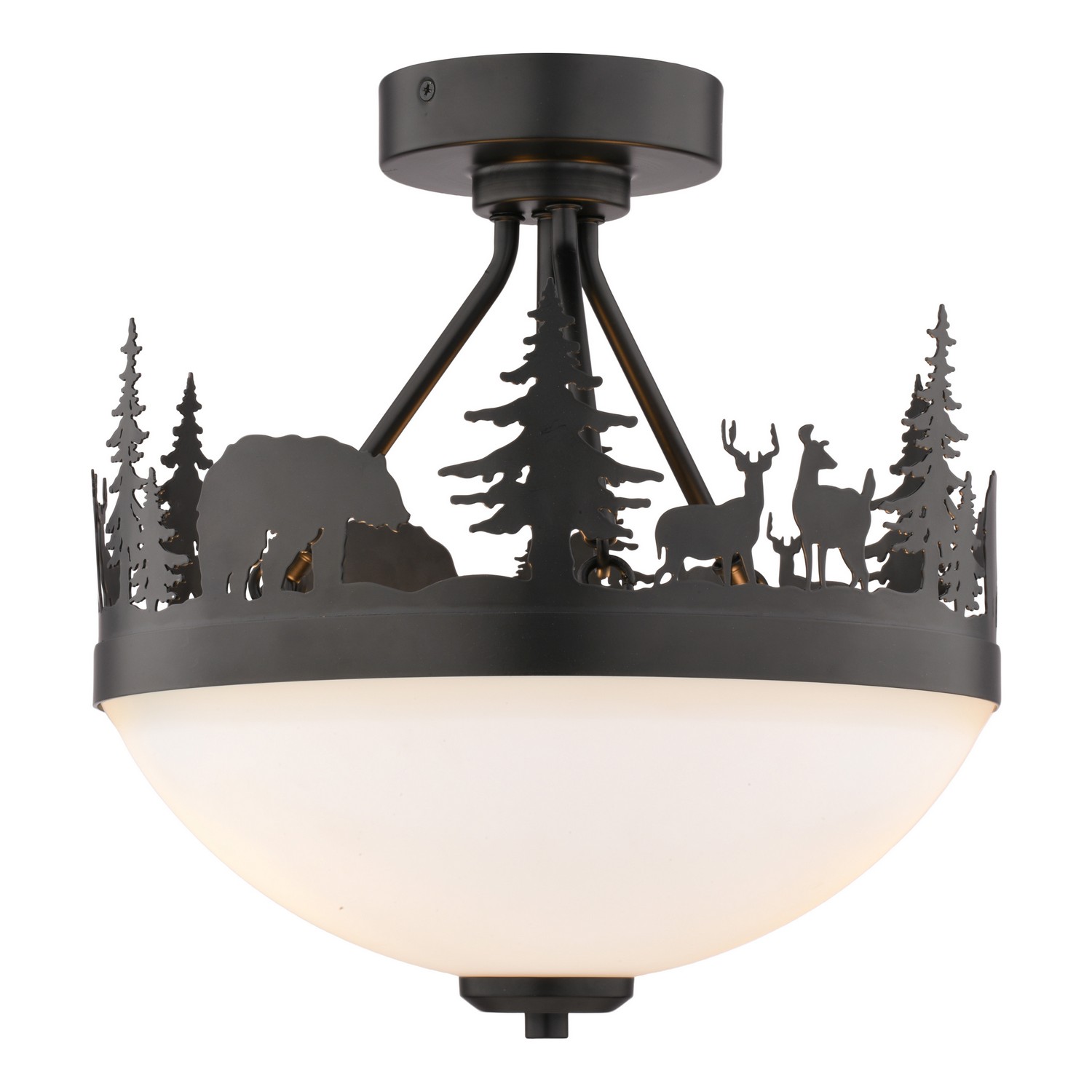 Acadia Rustic Wildlife Semi-Flush Mount Ceiling Light, Bronze, Deer and Bear Motif