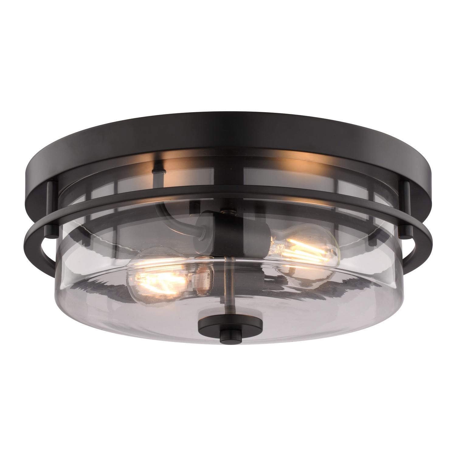 Grace 2-Light Flush Mount Ceiling Light, Matte Black, Clear Glass, 14.75-In.