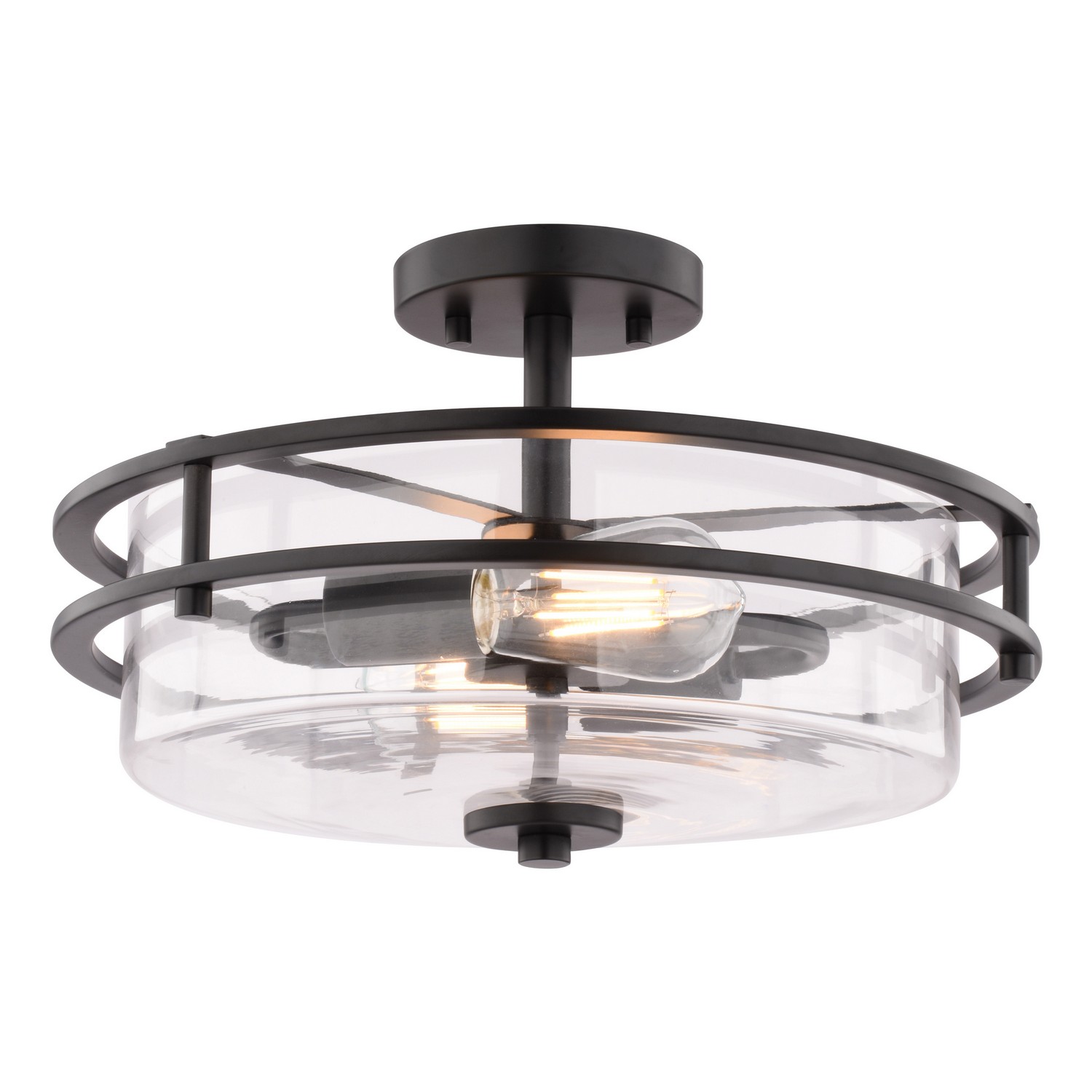 Grace 2-Light Semi-Flush Mount Ceiling Light, Matte Black, Clear Glass, 14.75-In.