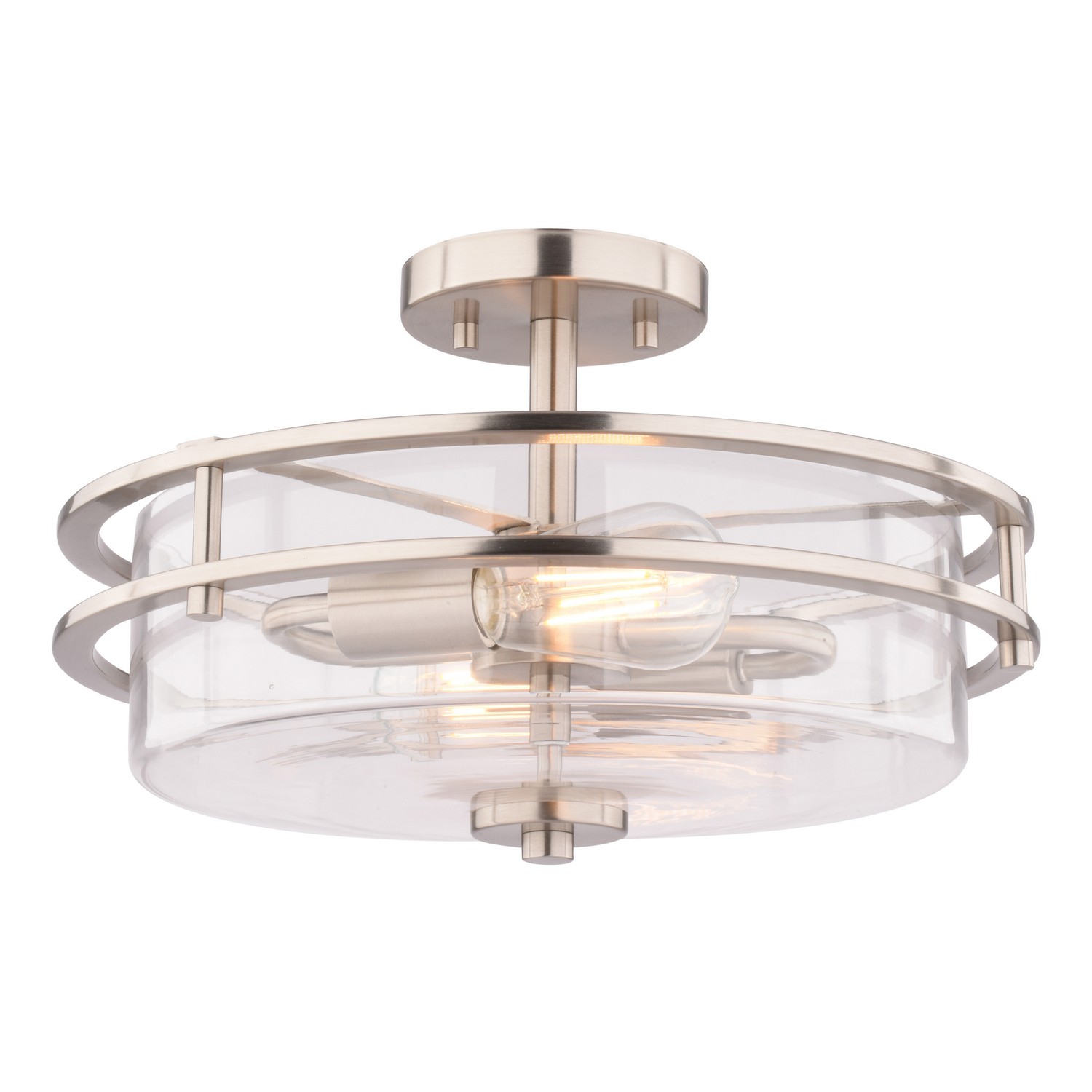 Grace 2-Light Semi-Flush Mount Ceiling Light, Satin Nickel, Clear Glass, 14.75-In.