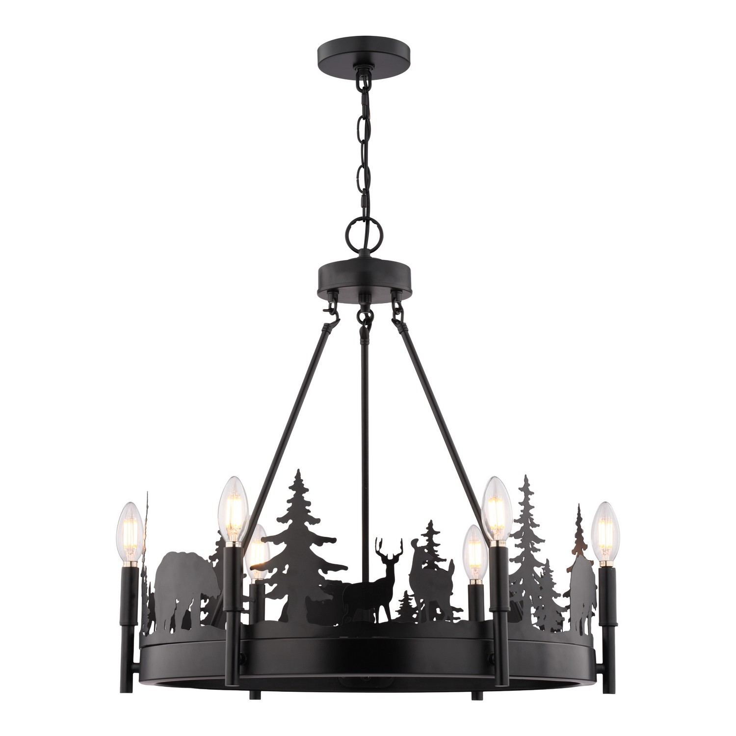 Acadia 2-Light Rustic Wildlife Pendant, Bronze, LED Night Light, Deer Bear Motif, 13.25-In.