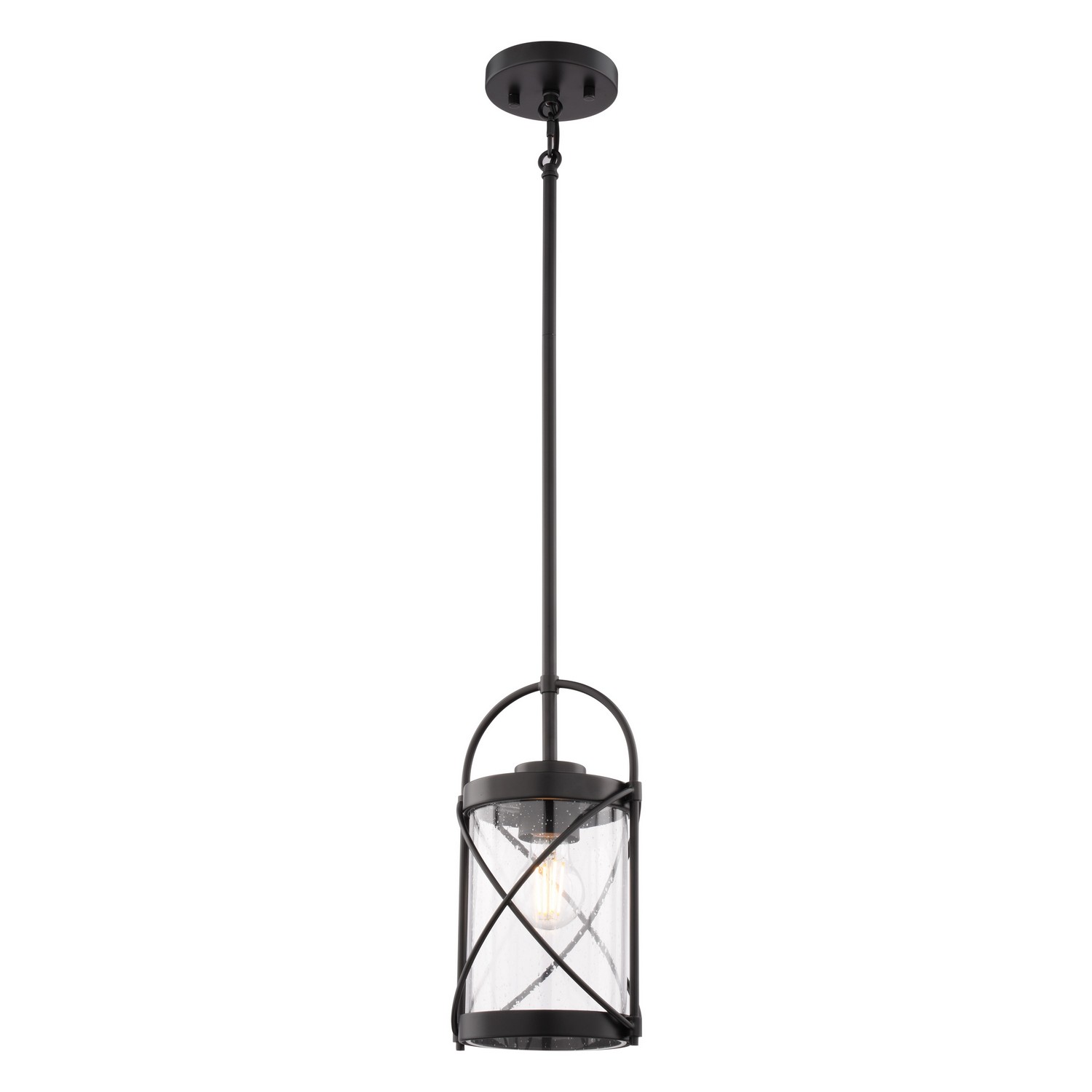 Harrison Mini Pendant Light, Matte Black, Clear Seeded Glass, 6.5-In. Wide
