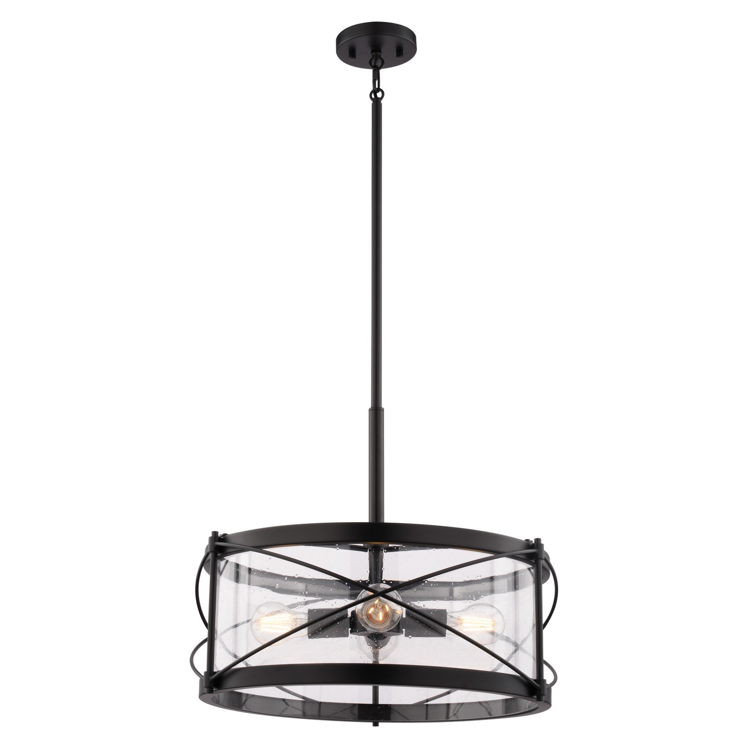 Harrison 4-Light Drum Pendant Light, Matte Black, Clear Seeded Glass, 20-In. Wide