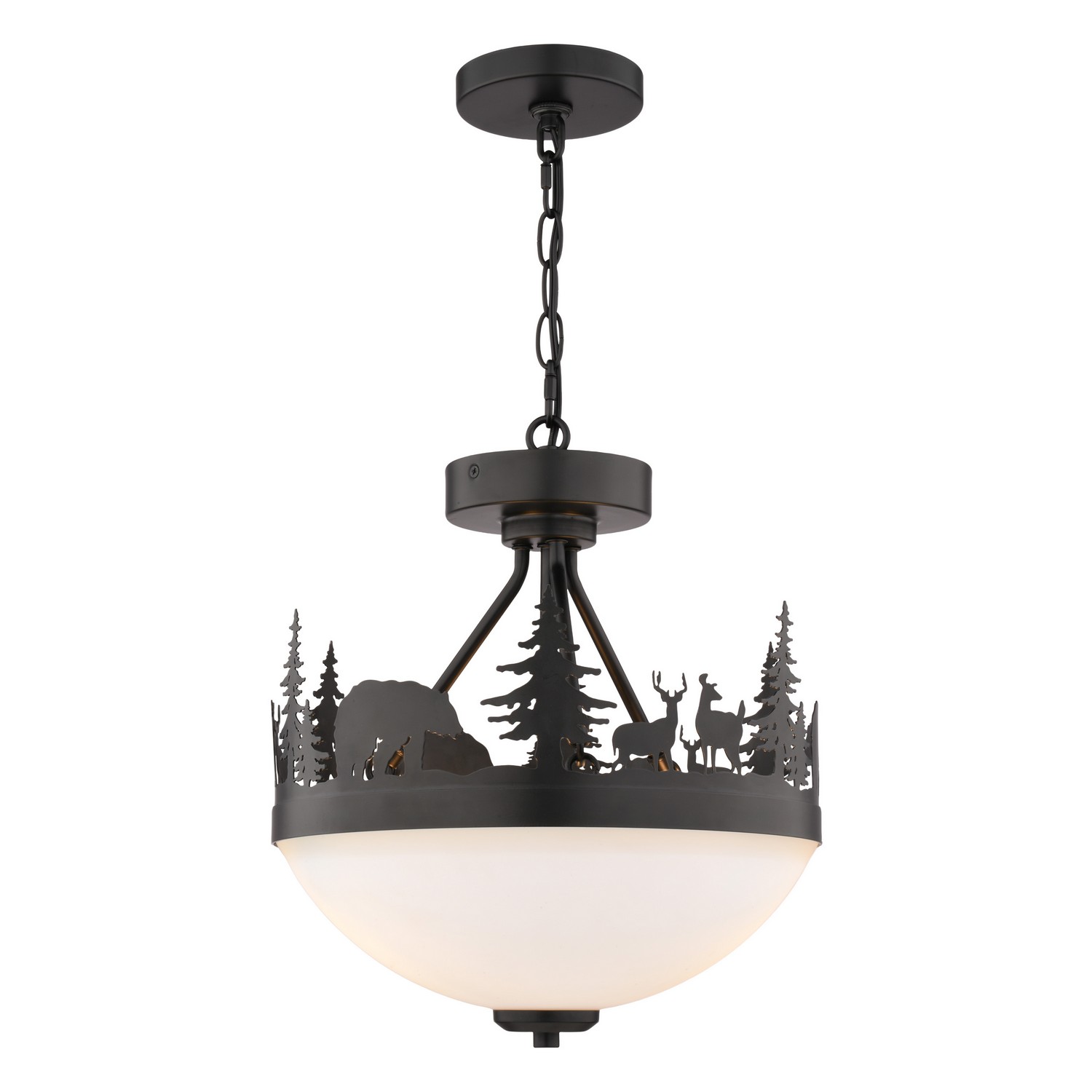 Acadia 6-Light Rustic Wildlife Chandelier, Bronze, LED Night Light, Forest Motif, 23.5-In.