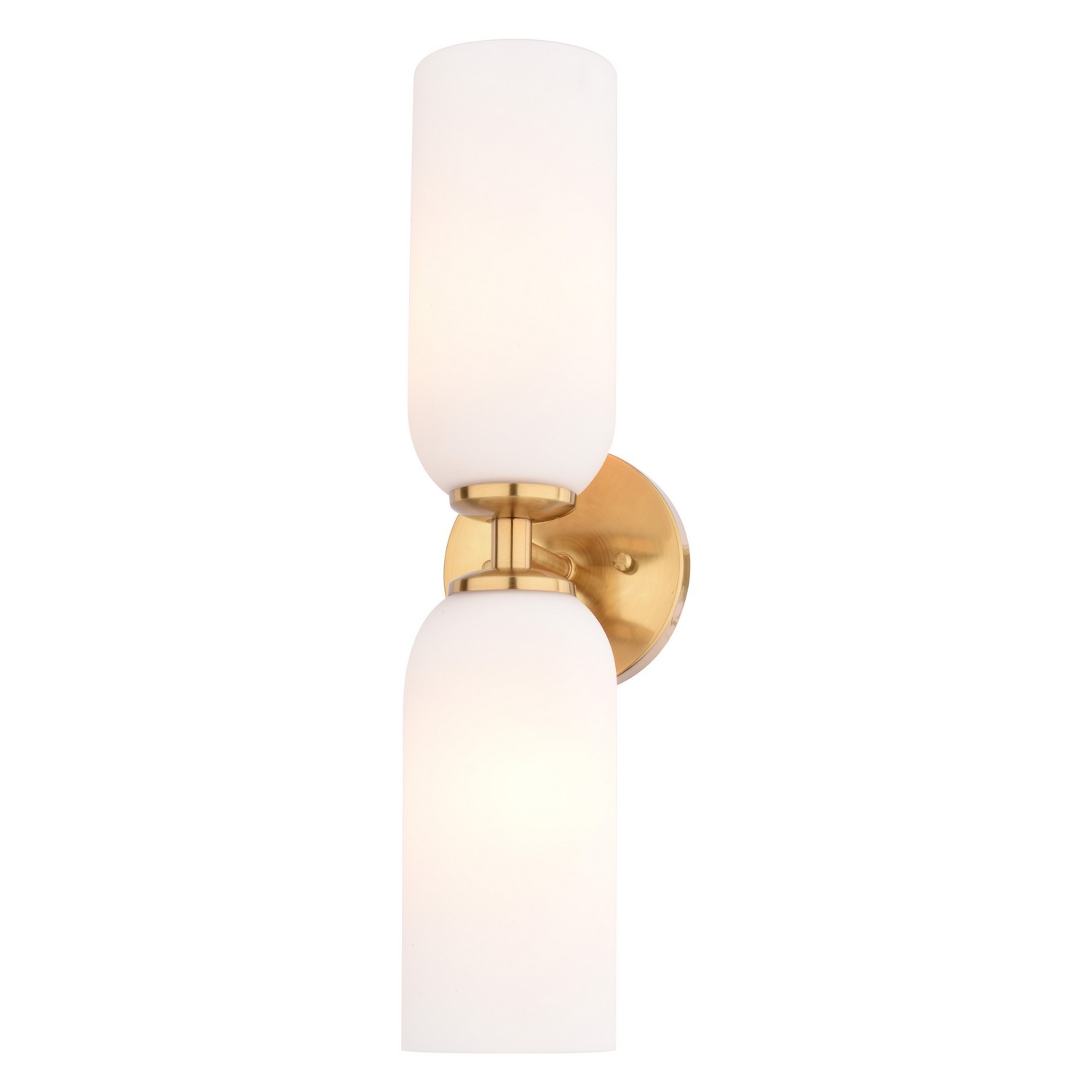 Shelby 2-Light Vanity Light, Natural Brass, Frosted Opal Glass, 5-In. Wide