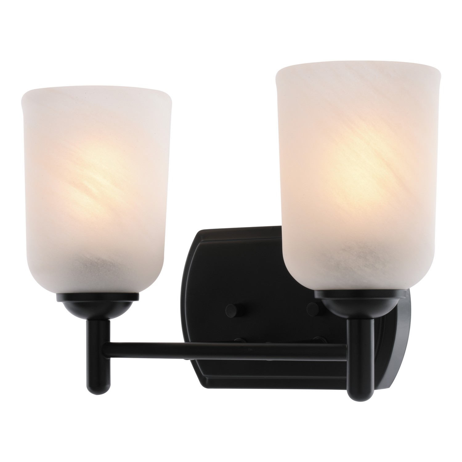 Laurelhurst 2-Light Vanity Light, Matte Black, White Marble Glass, 13.25-In. Wide