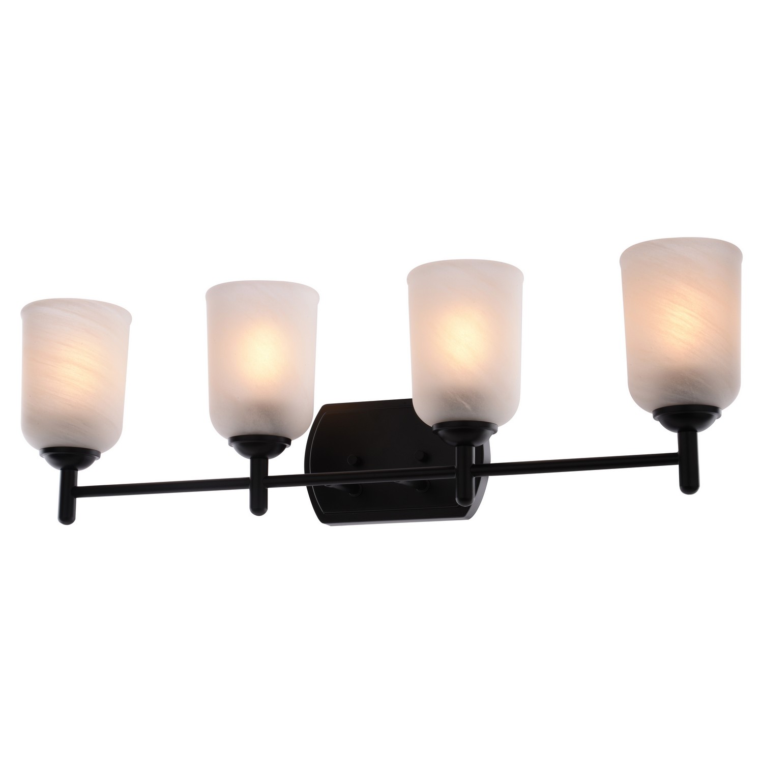 Laurelhurst 4-Light Vanity Light, Matte Black, White Marble Glass, 29.25-In. Wide