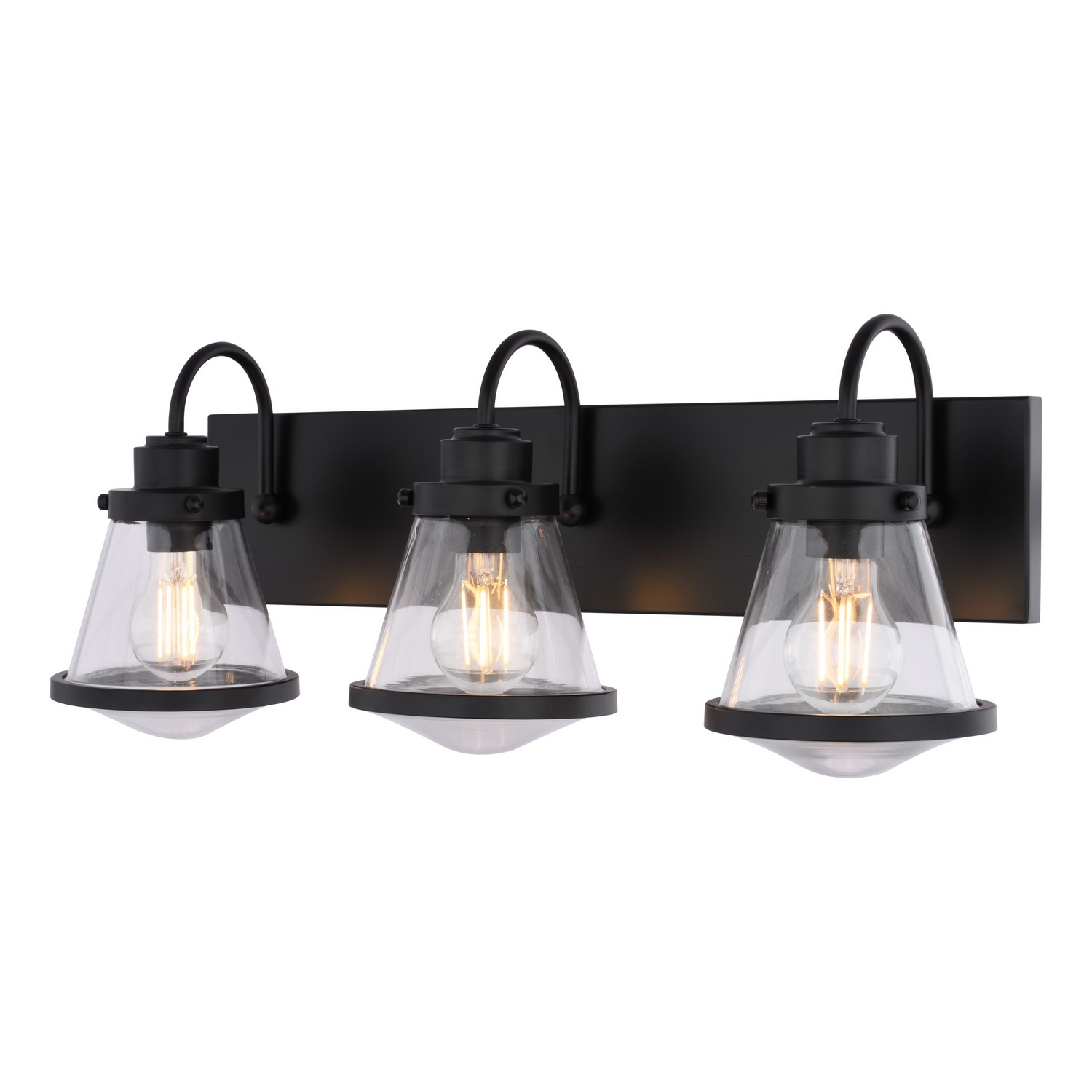 Covington 3-Light Vanity Light, Matte Black, Clear Glass, 23-In. Wide