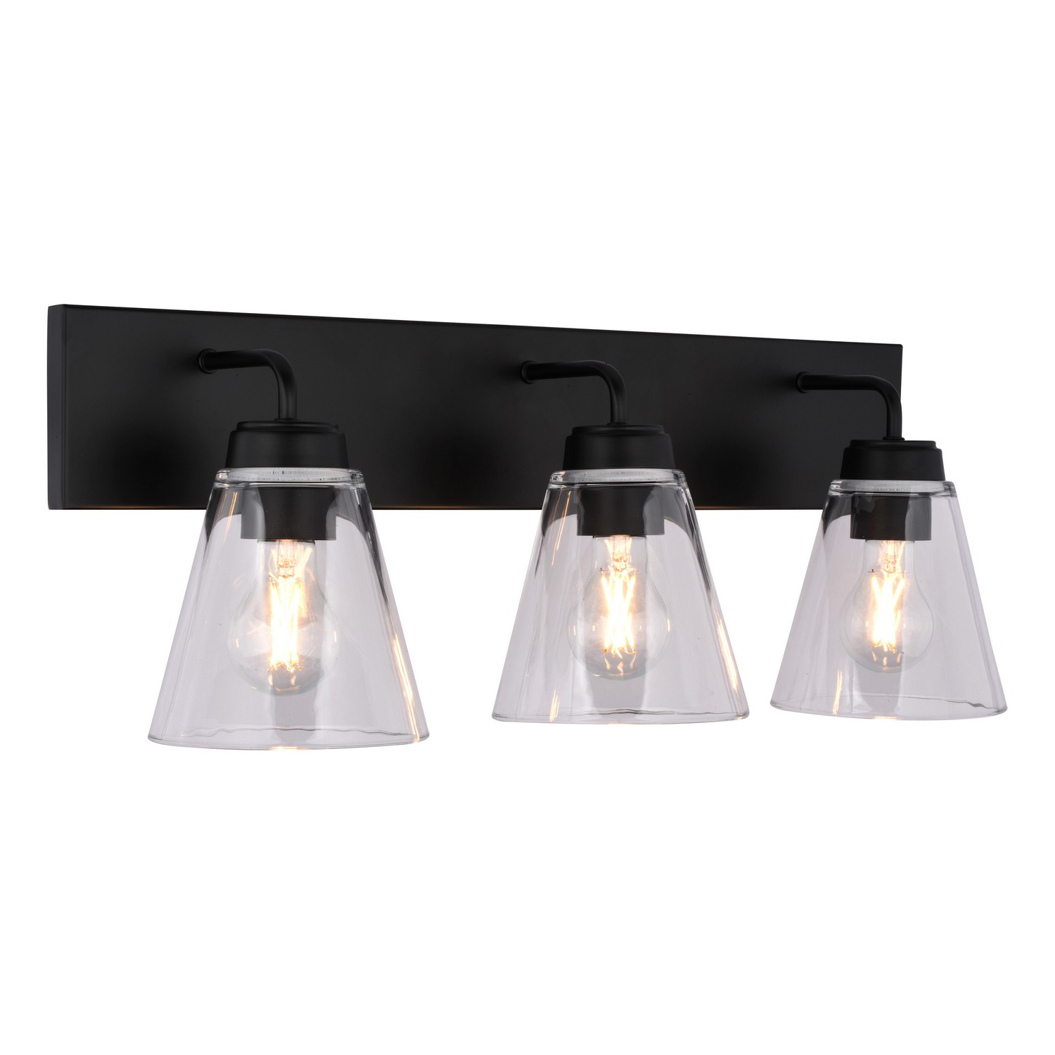 Lowell 3-Light Vanity Light, Matte Black, Clear Glass, 24-In. Wide