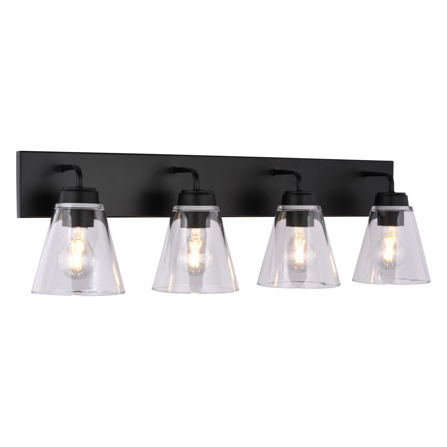 Lowell 4-Light Vanity Light, Matte Black, Clear Glass, 30-In. Wide
