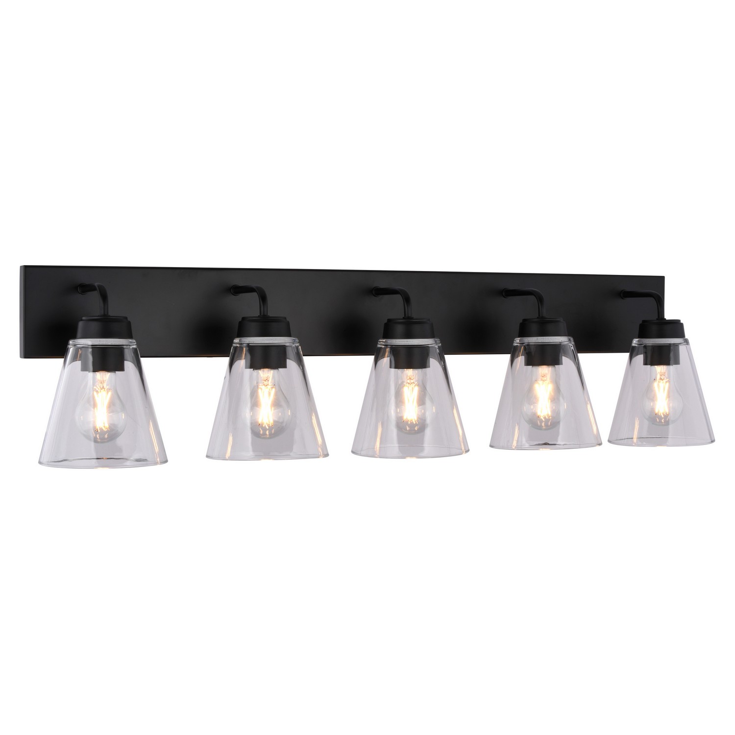 Lowell 5-Light Vanity Light, Matte Black, Clear Glass, 36.5-In. Wide