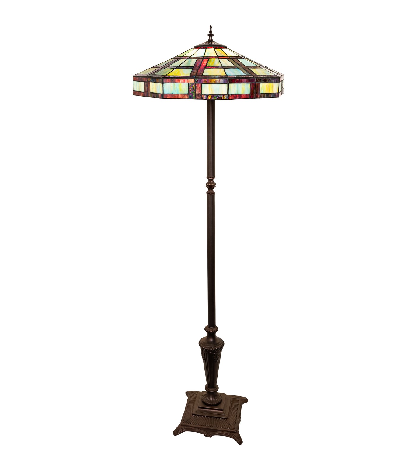 Every Meyda Tiffany item is a unique handcrafted work of art. Natural variations in the wide array of materials that we use to create each Meyda product make every item a masterpiece of its own. Photographs are a general representation of the product. Colors and designs will vary. Collection: Gillette Finish: Mahogany Bronze Glass: Stained Glass Width: 18.00" Height: 64.00" Length: 18.00" Weight: 22.00 lb Number of Bulbs: 1 Maximum Wattage: 60.00 W Bulb Type: A19 Bulb Base: E26 Material: Zinc Country of Origin: CHINA Safety Rating: Dry