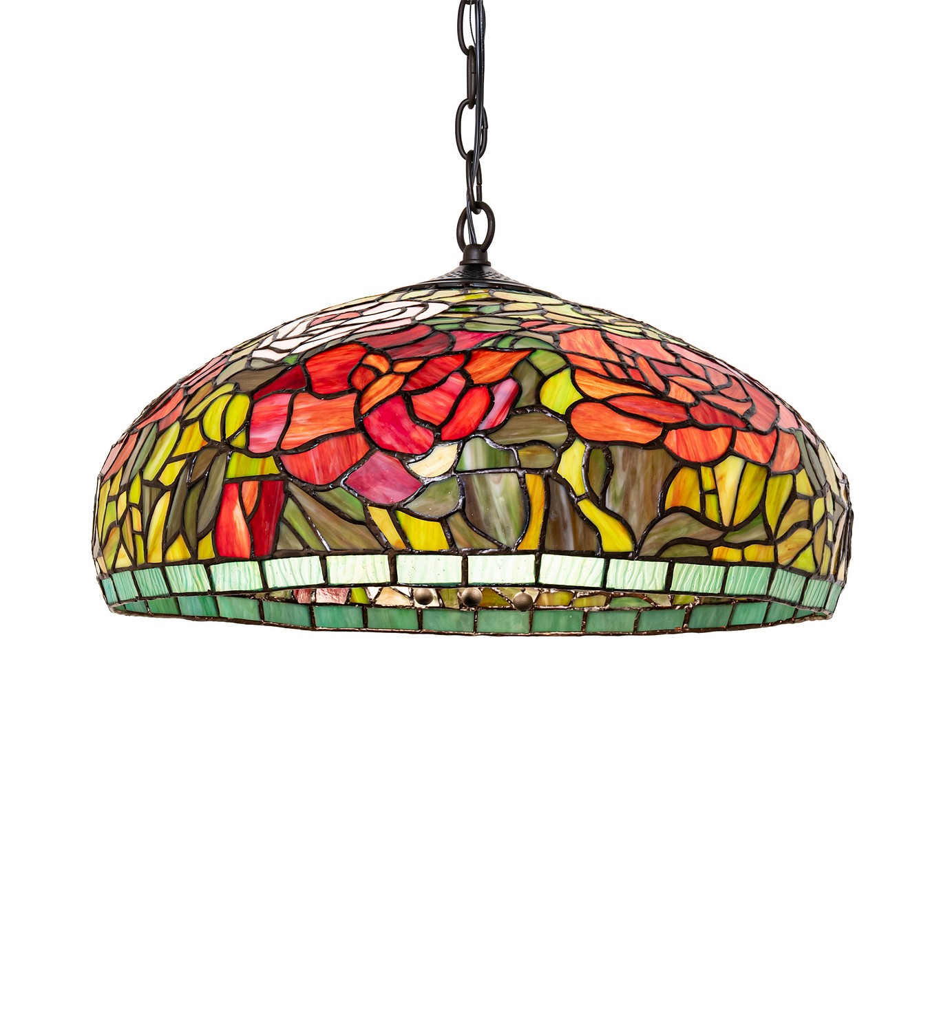 Tiffany Peony Three Light Pendant in Oil Rubbed Bronze