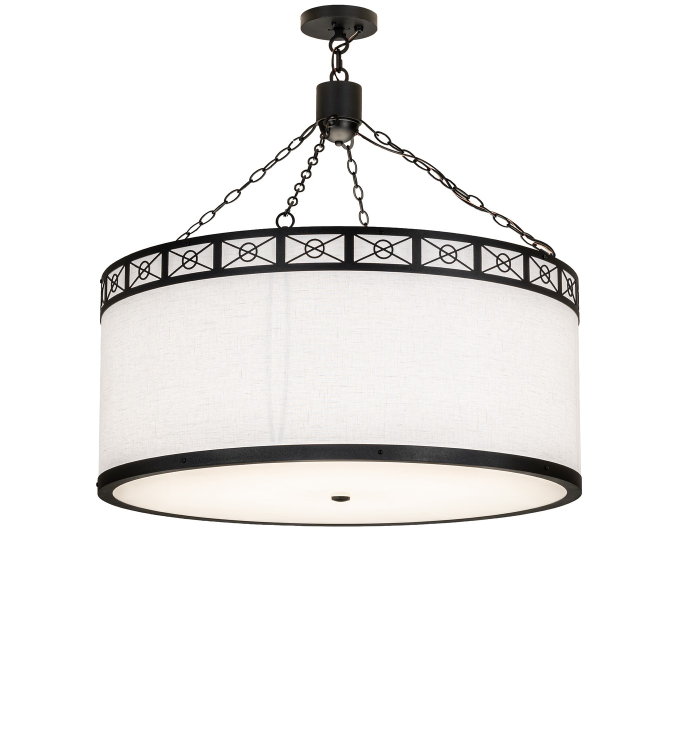 Every Meyda Tiffany item is a unique handcrafted work of art. Natural variations in the wide array of materials that we use to create each Meyda product make every item a masterpiece of its own. Photographs are a general representation of the product. Colors and designs will vary. Collection: Cilindro Finish: Textured Black Glass: Aberdeen White Linen/Statuario Idalight Width: 36.00" Height: 37.00" Length: 36.00" Weight: 41.00 lb Number of Bulbs: 8 Maximum Wattage: 60.00 W Bulb Type: A19 Bulb Base: E26 Material: Steel Country of Origin: USA Safety Rating: Damp