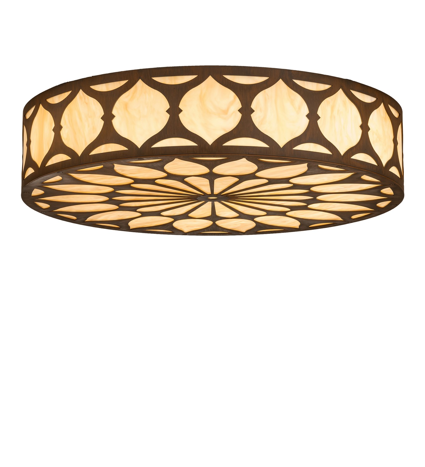 Every Meyda Tiffany item is a unique handcrafted work of art. Natural variations in the wide array of materials that we use to create each Meyda product make every item a masterpiece of its own. Photographs are a general representation of the product. Colors and designs will vary. Collection: Lorea Finish: Rustic Iron Glass: Travertine Idalight Width: 36.00" Height: 8.00" Length: 36.00" Weight: 100.00 lb Maximum Wattage: 124.00 W Bulb Base: INTEGRAL Light Source: LED Color Temperature: 3000 K Material: Steel Country of Origin: USA Safety Rating: Damp LED