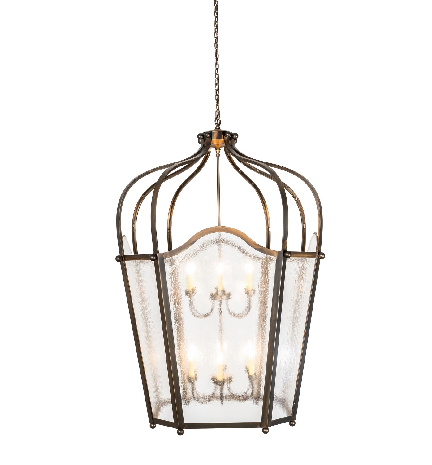 Every Meyda Tiffany item is a unique handcrafted work of art. Natural variations in the wide array of materials that we use to create each Meyda product make every item a masterpiece of its own. Photographs are a general representation of the product. Colors and designs will vary. Collection: Citadel Finish: Antique Copper Glass: Clear Seeded Width: 42.00" Height: 60.00" Length: 42.00" Weight: 119.00 lb Number of Bulbs: 12 Maximum Wattage: 60.00 W Bulb Type: BA9 Bulb Base: E12 Material: Steel Country of Origin: USA Safety Rating: Damp