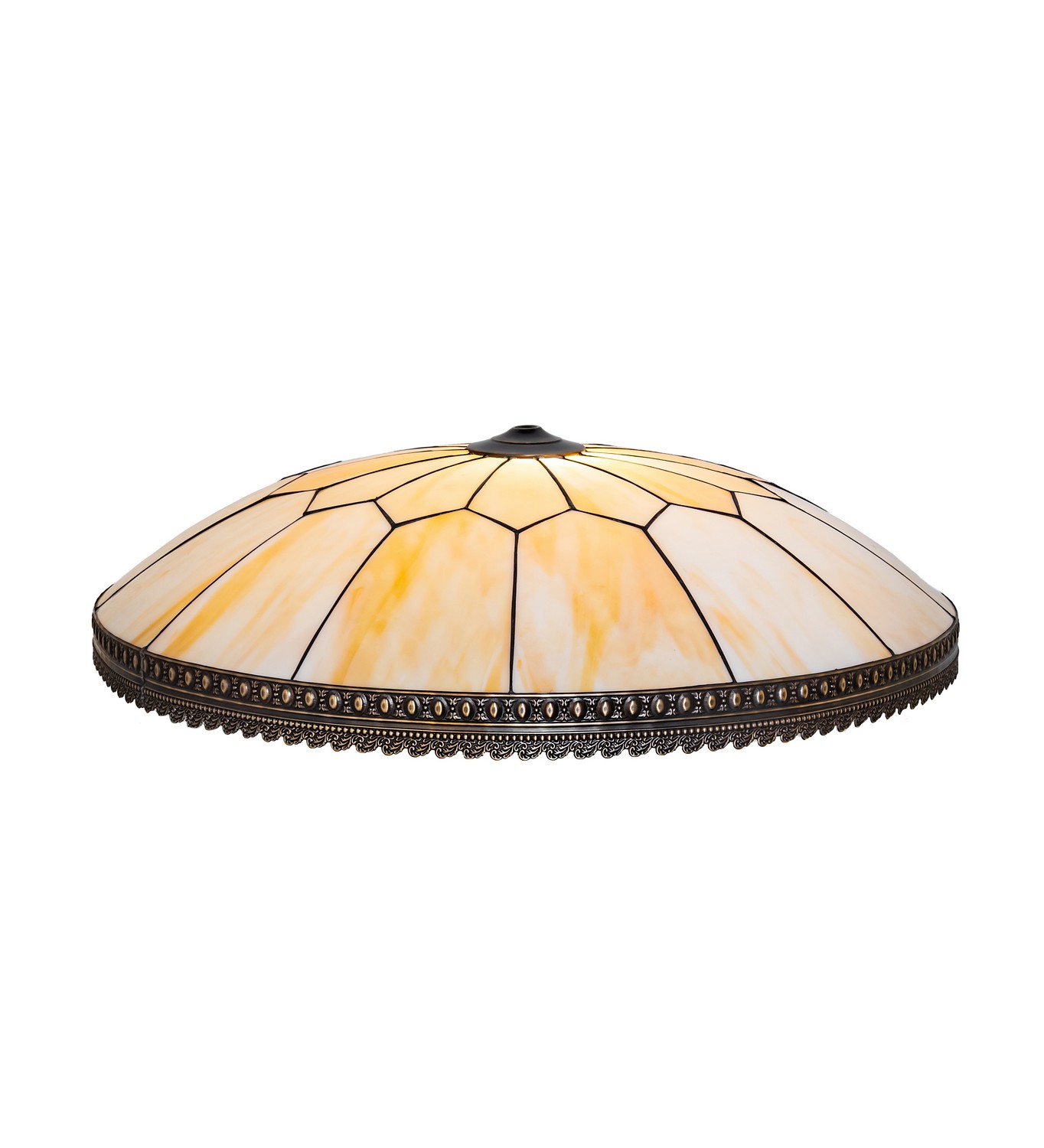 Every Meyda Tiffany item is a unique handcrafted work of art. Natural variations in the wide array of materials that we use to create each Meyda product make every item a masterpiece of its own. Photographs are a general representation of the product. Colors and designs will vary. Collection: Vincent Finish: Hi-Lited Craftsman Brown Glass: Beige Art Glass Width: 30.00" Height: 7.00" Length: 30.00" Weight: 11.50 lb Country of Origin: USA